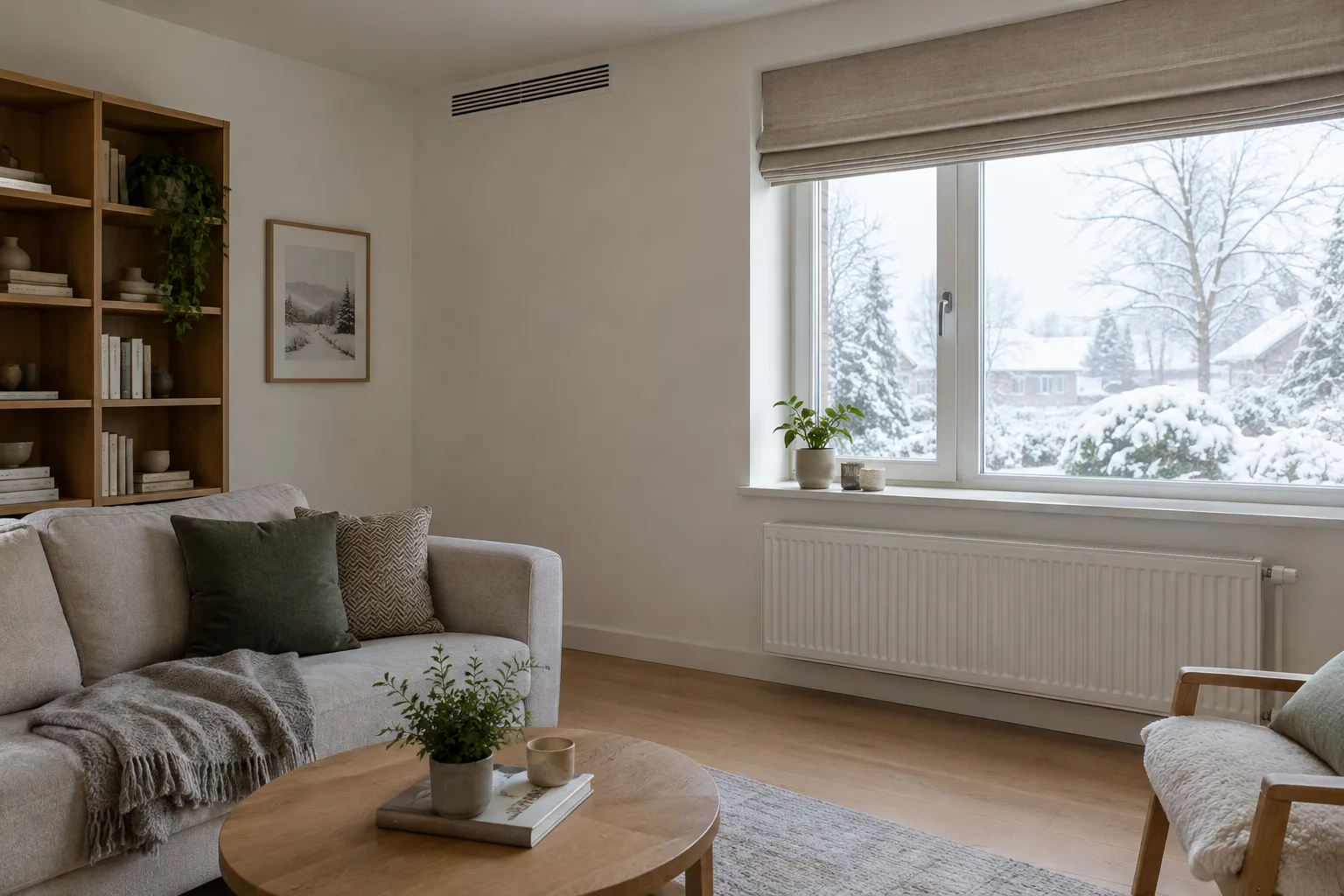 Bouche de ventilation près d’un radiateur dans une pièce de la maison.